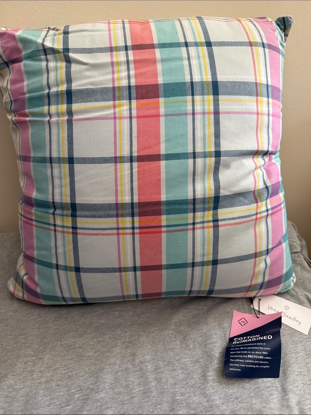 Vera Bradley Plaid Accent Pillow in Pink, Aqua, Navy, Yellow, Cream